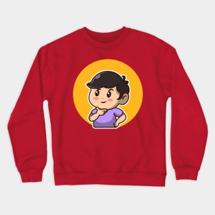 Cute Boy Thinking Cartoon Illustration Crewneck Sweatshirt